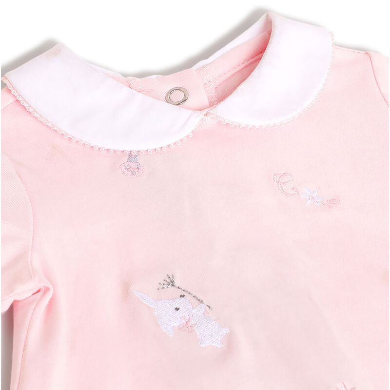 Girls Light Pink Printed Short Sleeve Rompers image number 2